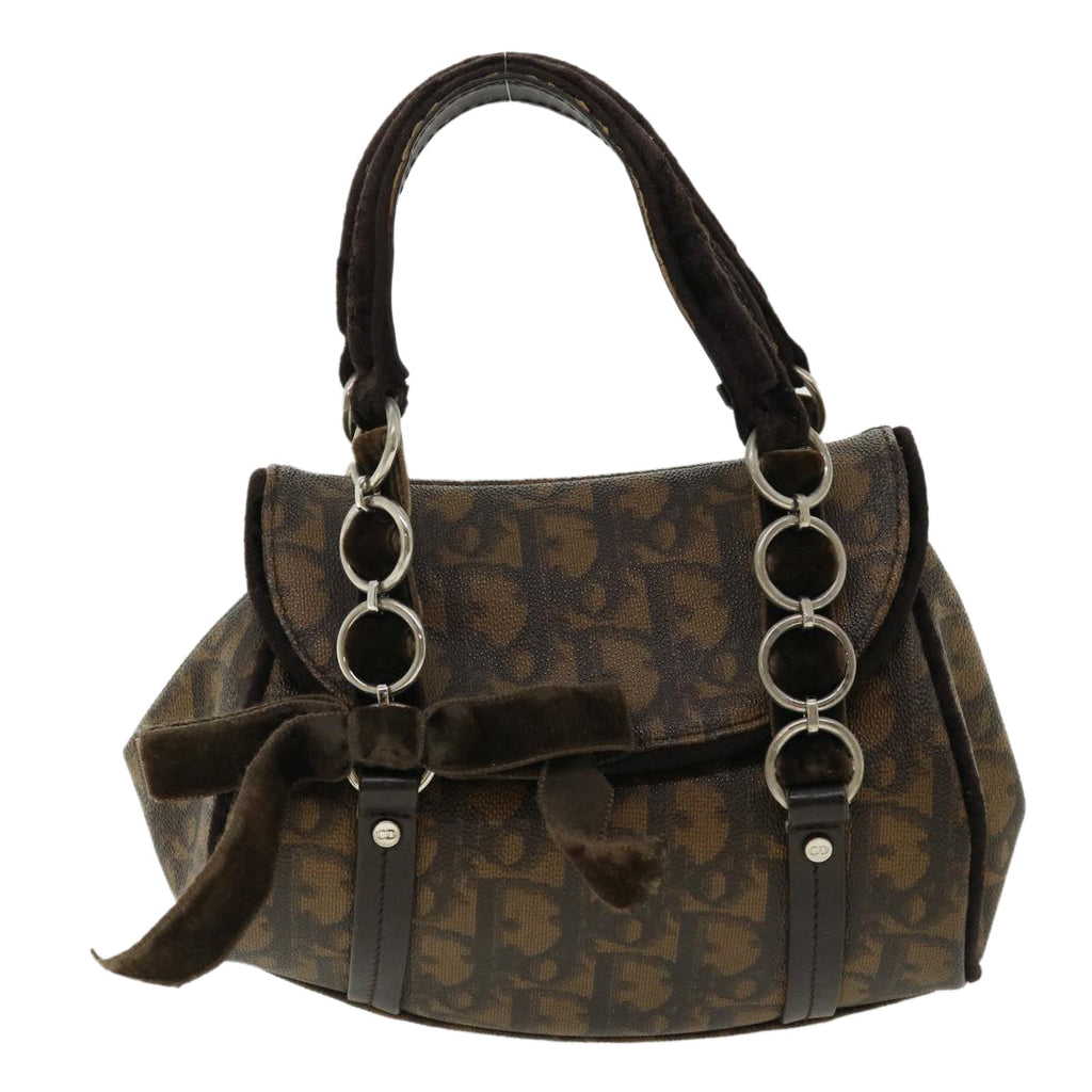 CHRISTIAN DIOR Trotter Canvas Hand Bag Brown Auth am3391