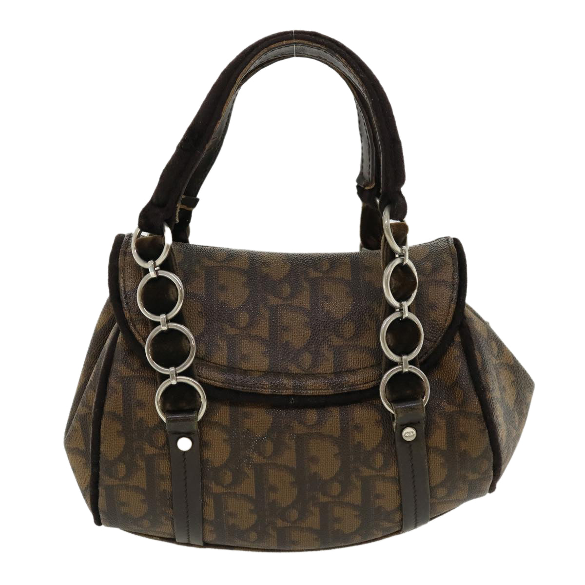 CHRISTIAN DIOR Trotter Canvas Hand Bag Brown Auth am3391