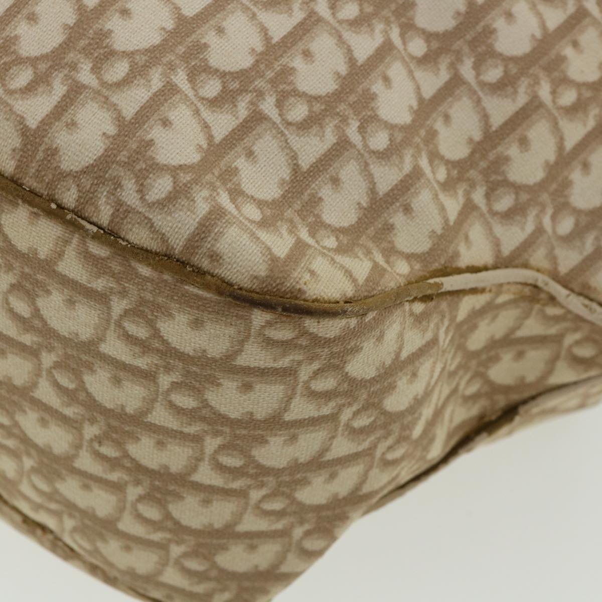 CHRISTIAN DIOR Trotter Canvas Chain Tote Bag PVC Leather Beige Auth am3502