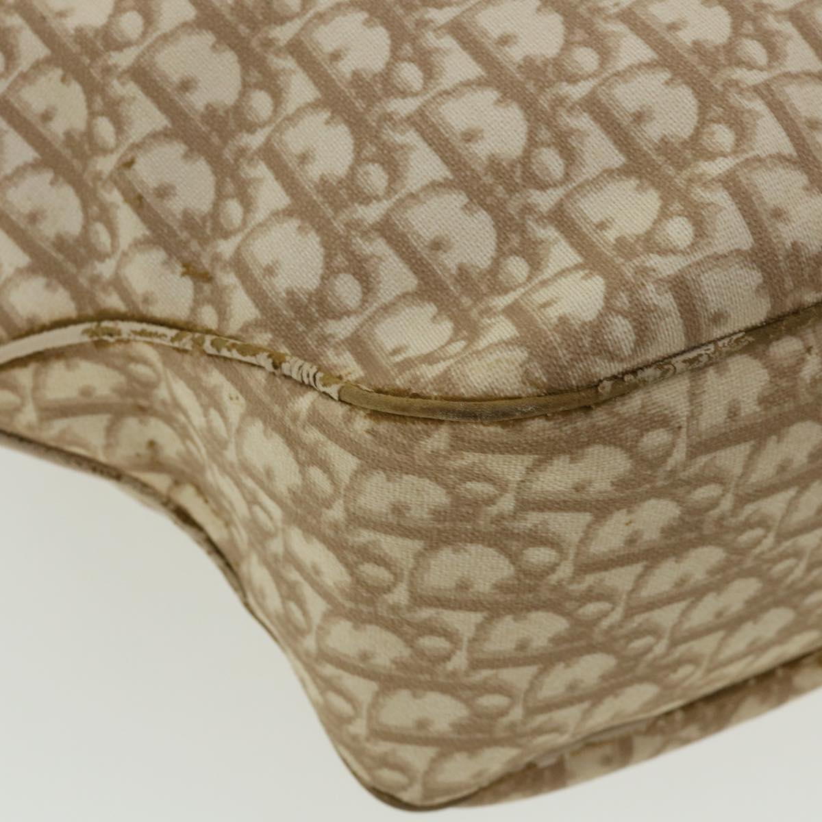 CHRISTIAN DIOR Trotter Canvas Chain Tote Bag PVC Leather Beige Auth am3502
