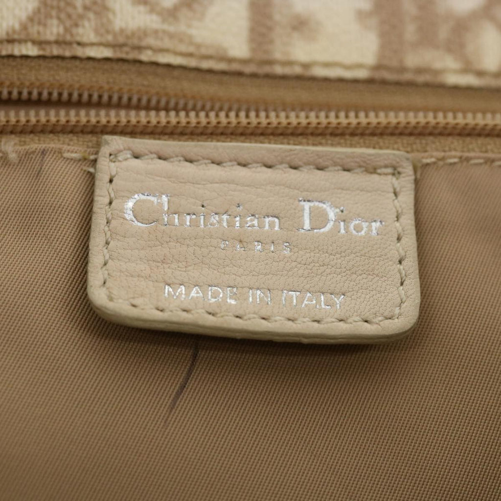 CHRISTIAN DIOR Trotter Canvas Chain Tote Bag PVC Leather Beige Auth am3502