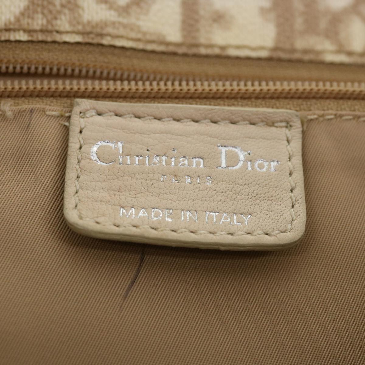 CHRISTIAN DIOR Trotter Canvas Chain Tote Bag PVC Leather Beige Auth am3502