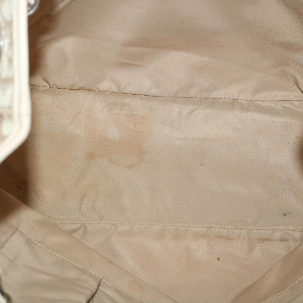 CHRISTIAN DIOR Trotter Canvas Chain Tote Bag PVC Leather Beige Auth am3502