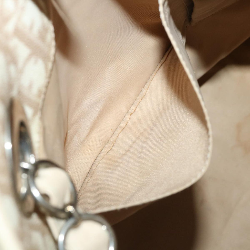 CHRISTIAN DIOR Trotter Canvas Chain Tote Bag PVC Leather Beige Auth am3502