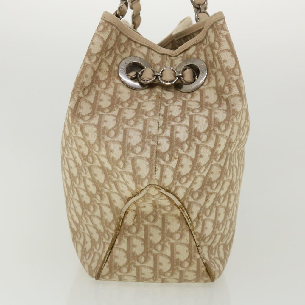 CHRISTIAN DIOR Trotter Canvas Chain Tote Bag PVC Leather Beige Auth am3502