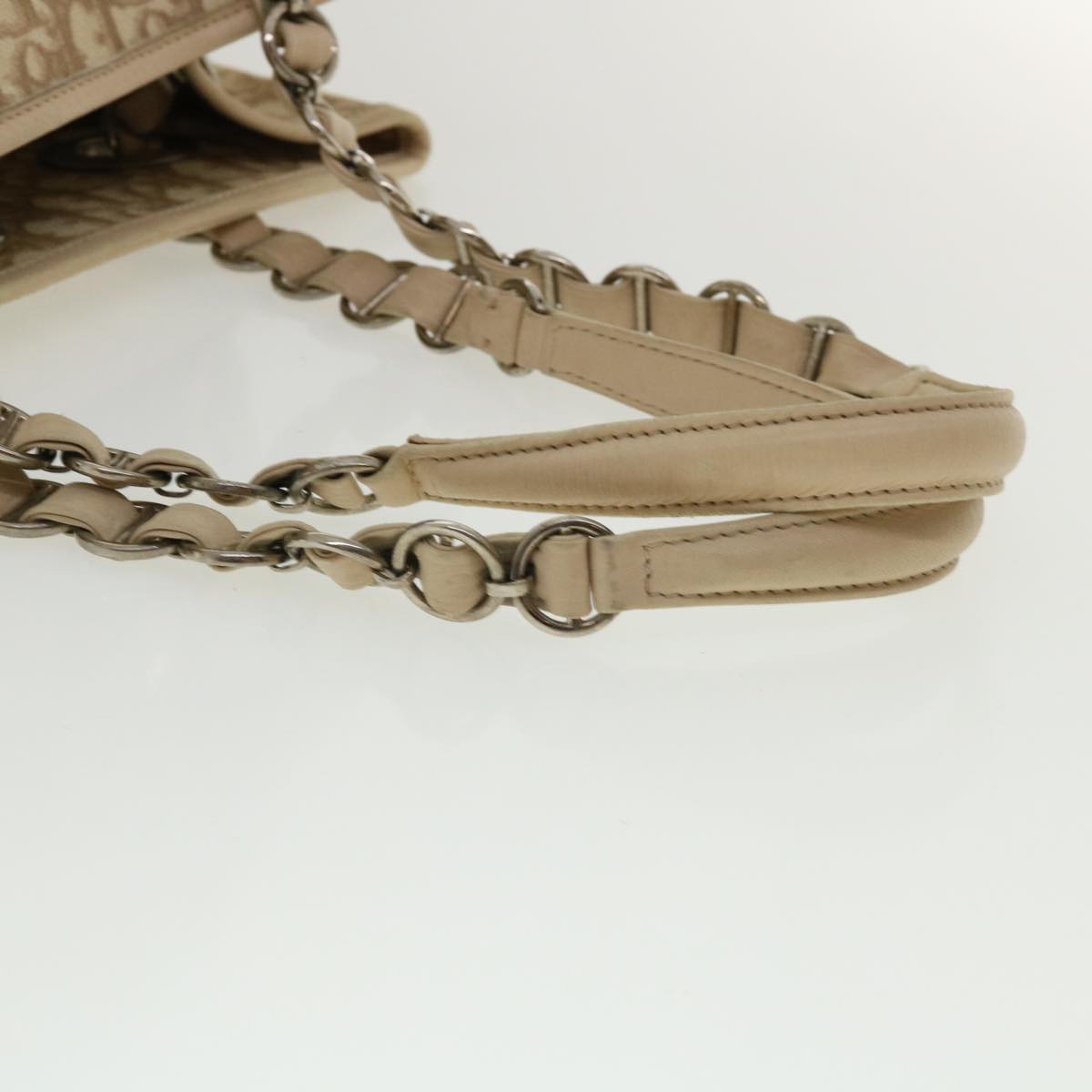 CHRISTIAN DIOR Trotter Canvas Chain Tote Bag PVC Leather Beige Auth am3502