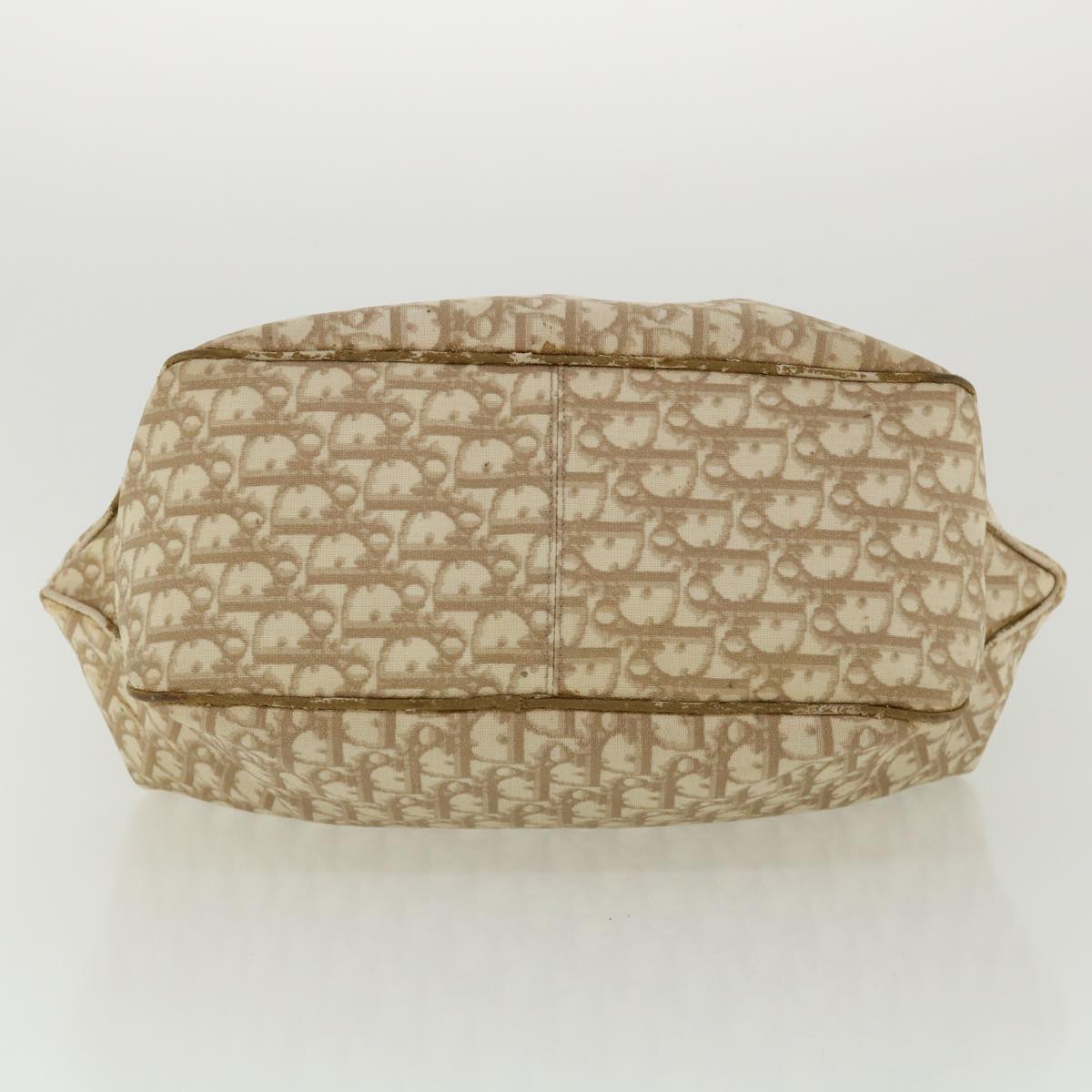 CHRISTIAN DIOR Trotter Canvas Chain Tote Bag PVC Leather Beige Auth am3502