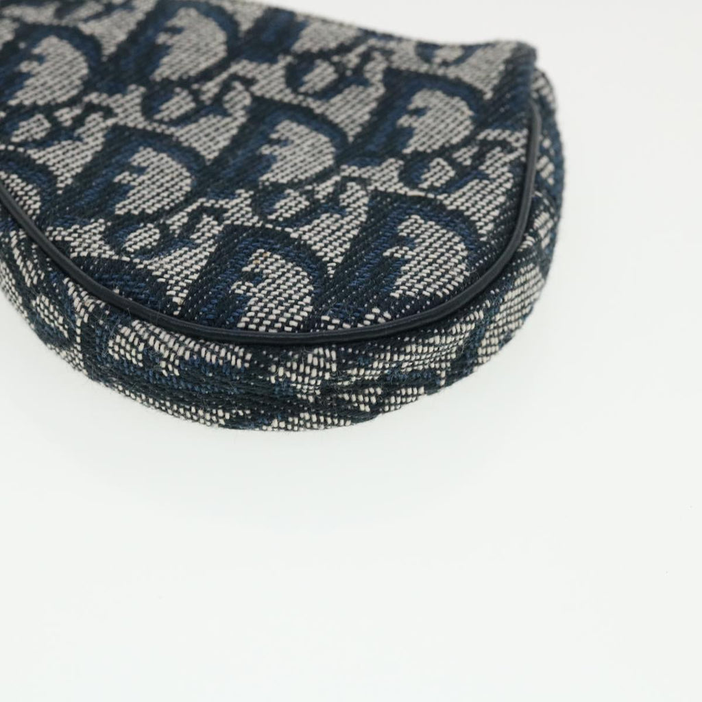 CHRISTIAN DIOR Trotter Canvas Saddle Coin Purse Navy Auth am3626