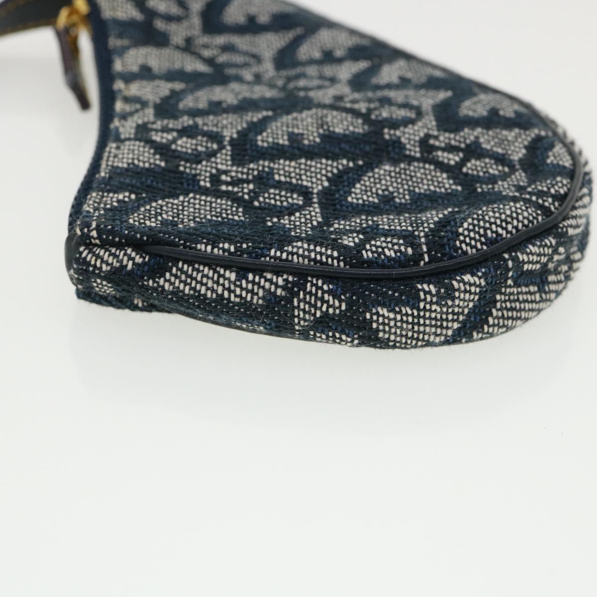 CHRISTIAN DIOR Trotter Canvas Saddle Coin Purse Navy Auth am3626