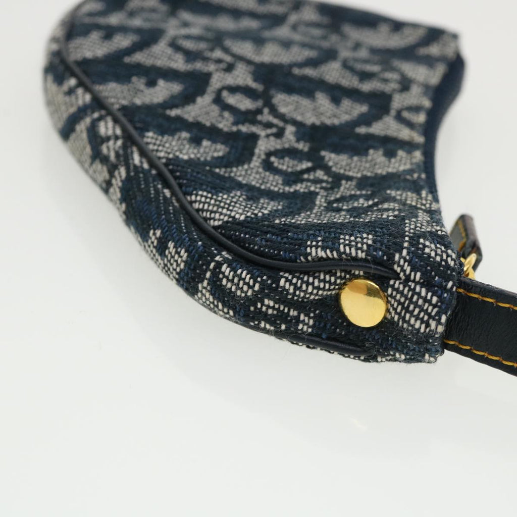 CHRISTIAN DIOR Trotter Canvas Saddle Coin Purse Navy Auth am3626