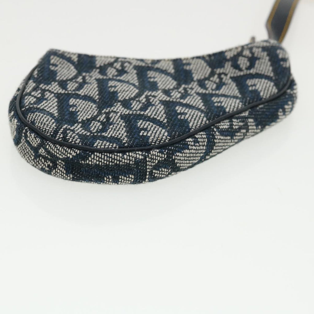 CHRISTIAN DIOR Trotter Canvas Saddle Coin Purse Navy Auth am3626