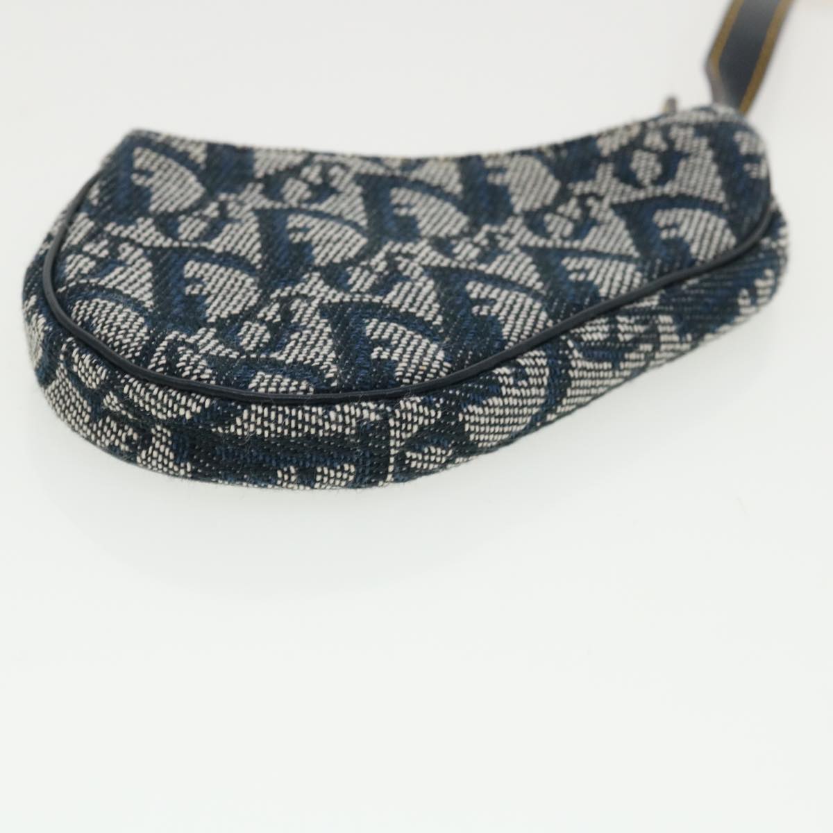 CHRISTIAN DIOR Trotter Canvas Saddle Coin Purse Navy Auth am3626
