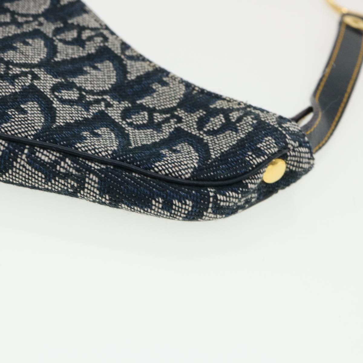 CHRISTIAN DIOR Trotter Canvas Saddle Coin Purse Navy Auth am3626