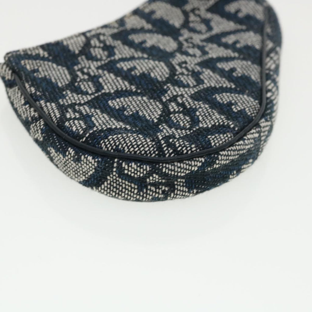 CHRISTIAN DIOR Trotter Canvas Saddle Coin Purse Navy Auth am3626