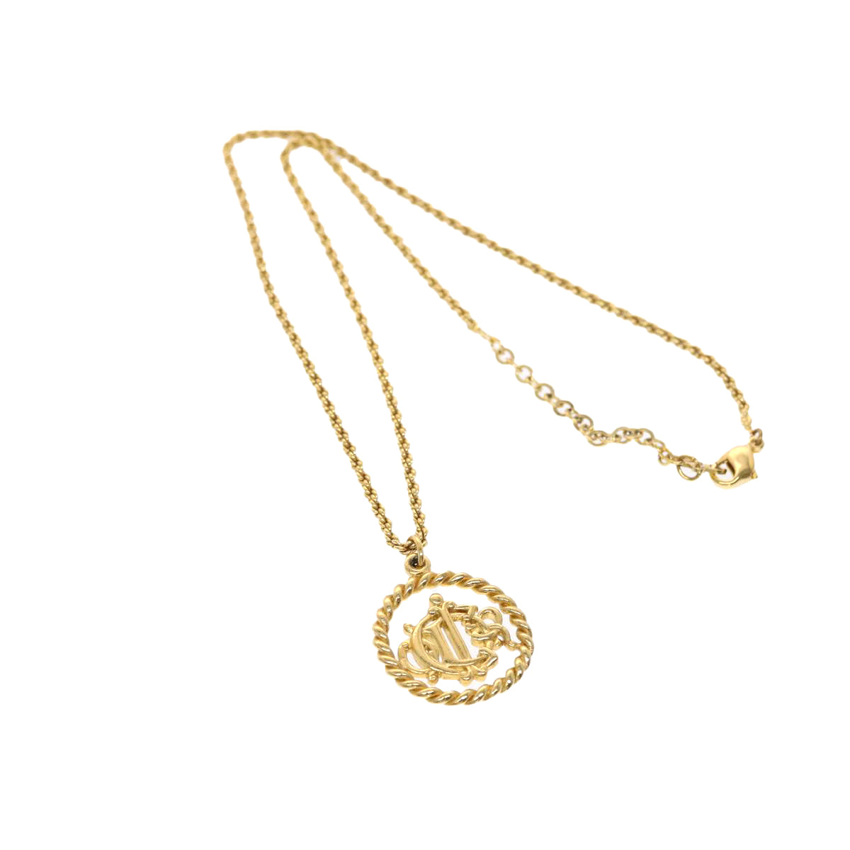 CHRISTIAN DIOR Necklace Metal Gold Tone Auth am4660