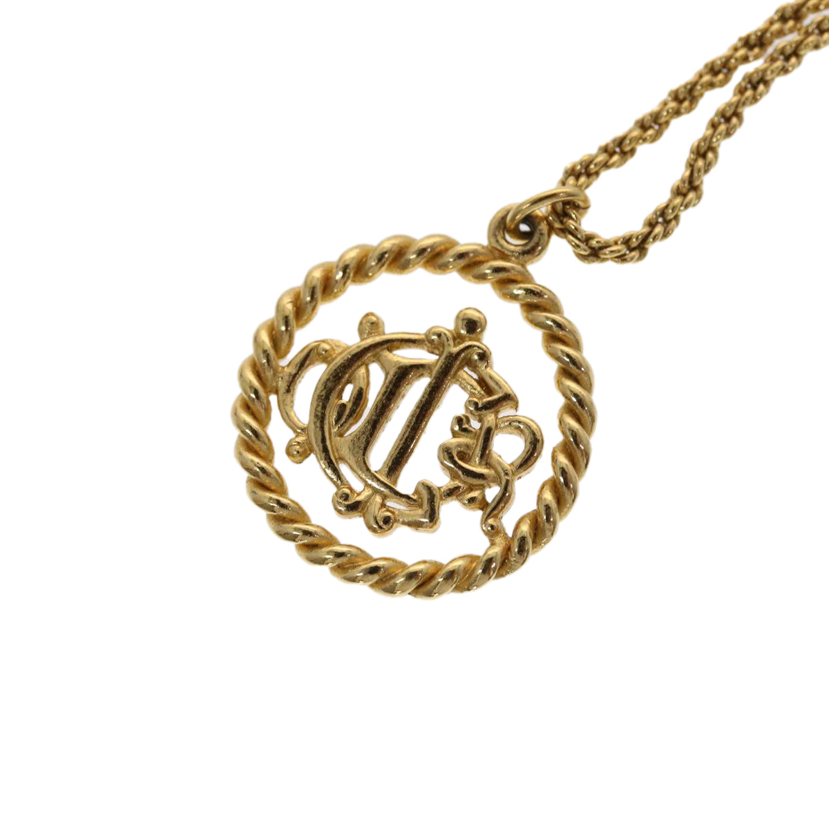 CHRISTIAN DIOR Necklace Metal Gold Tone Auth am4660