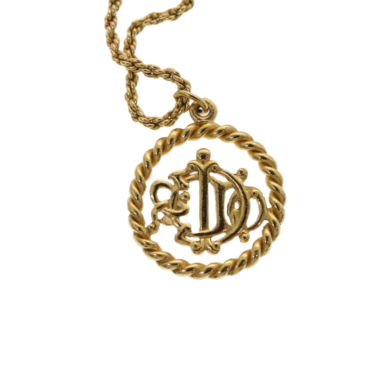 CHRISTIAN DIOR Necklace Metal Gold Tone Auth am4660