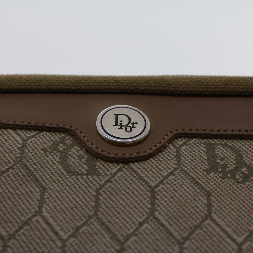 CHRISTIAN DIOR Honeycomb Canvas Clutch Bag PVC Leather Beige Auth ar9839
