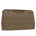 CHRISTIAN DIOR Honeycomb Canvas Clutch Bag PVC Leather Beige Auth ar9839