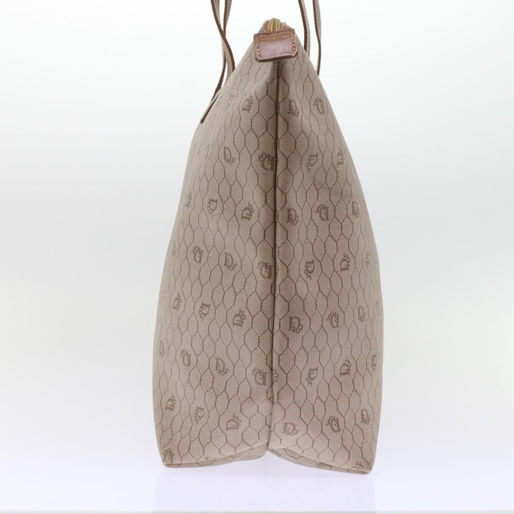 CHRISTIAN DIOR Honeycomb Canvas Tote Bag PVC Leather Beige Brown Auth ar9982