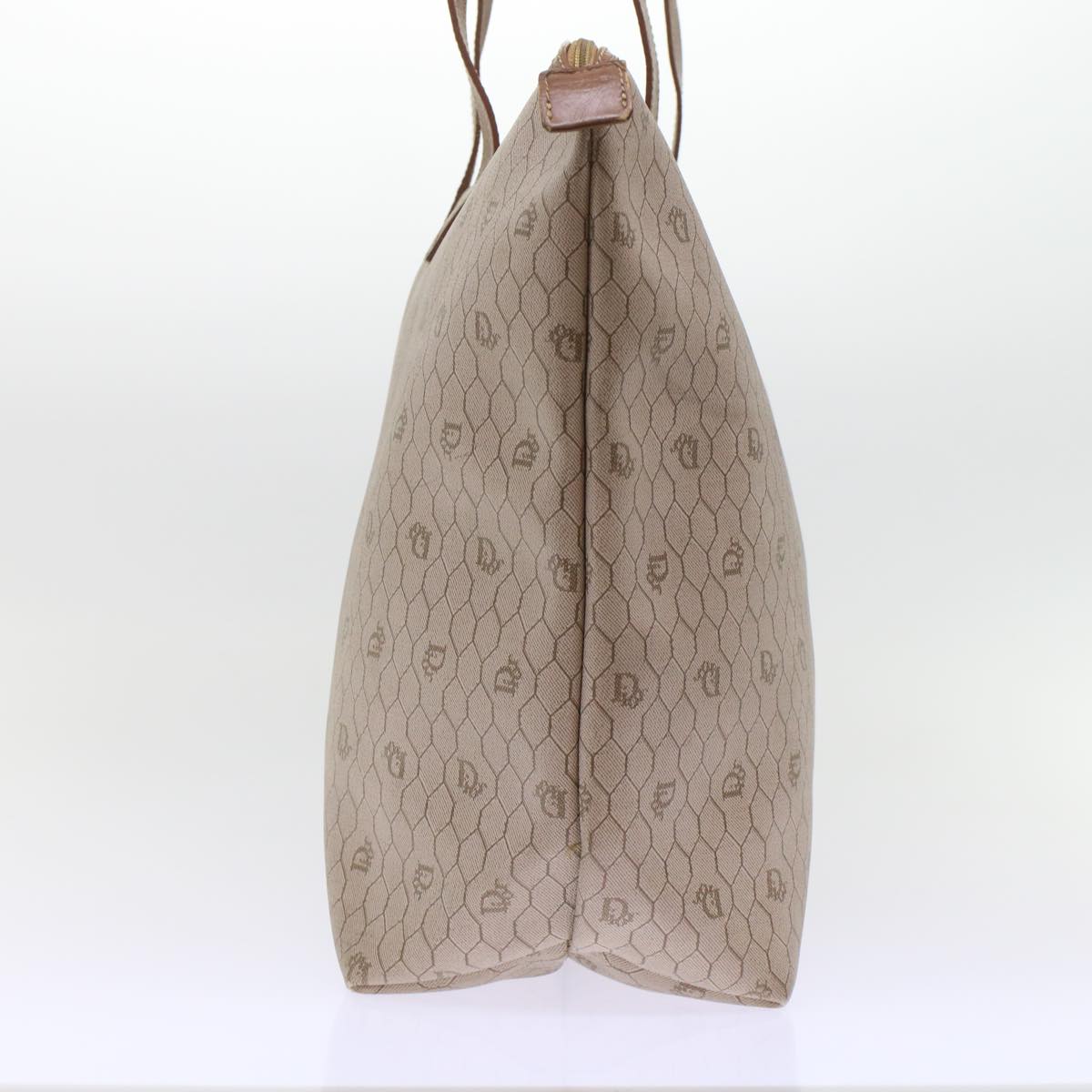 CHRISTIAN DIOR Honeycomb Canvas Tote Bag PVC Leather Beige Brown Auth ar9982
