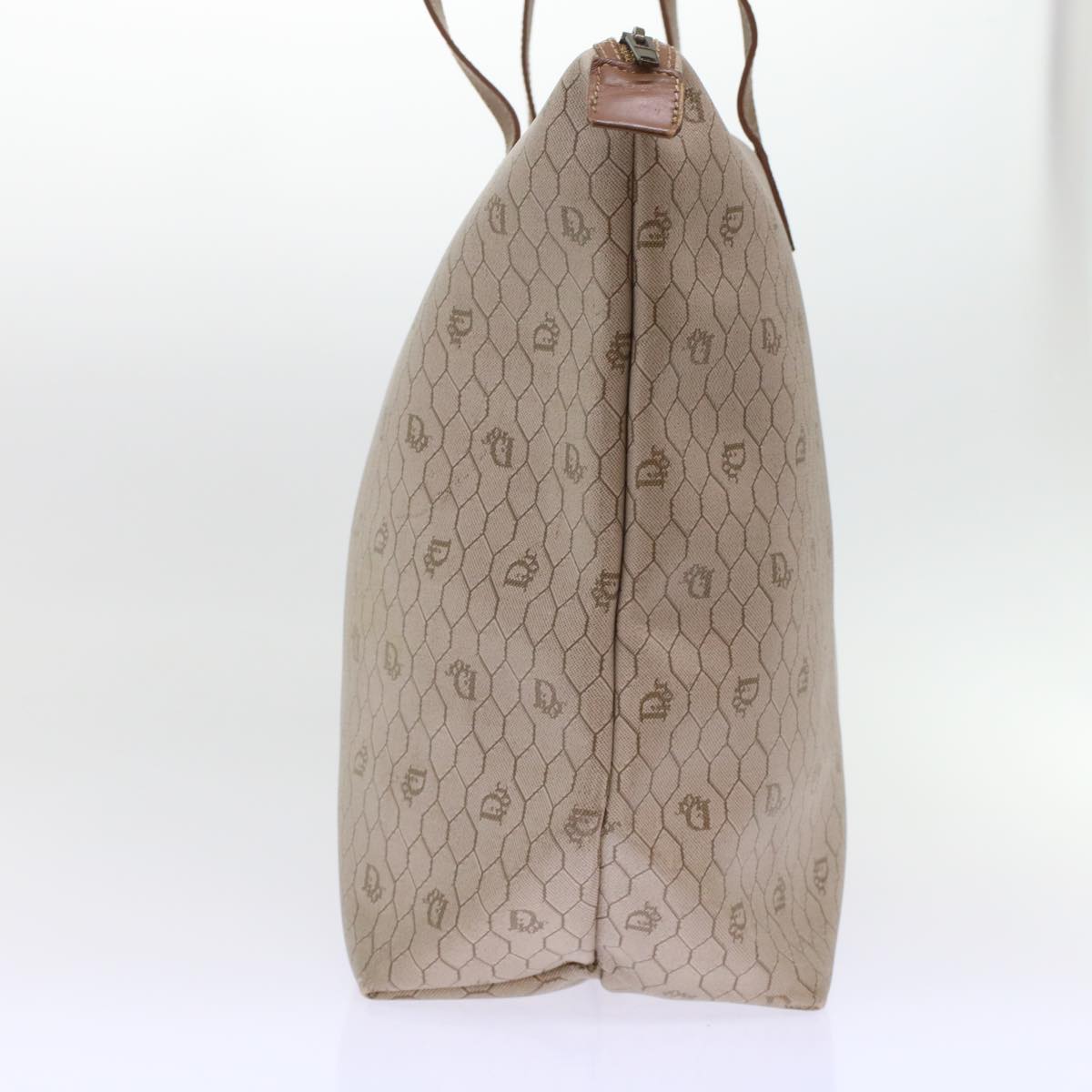 CHRISTIAN DIOR Honeycomb Canvas Tote Bag PVC Leather Beige Brown Auth ar9982