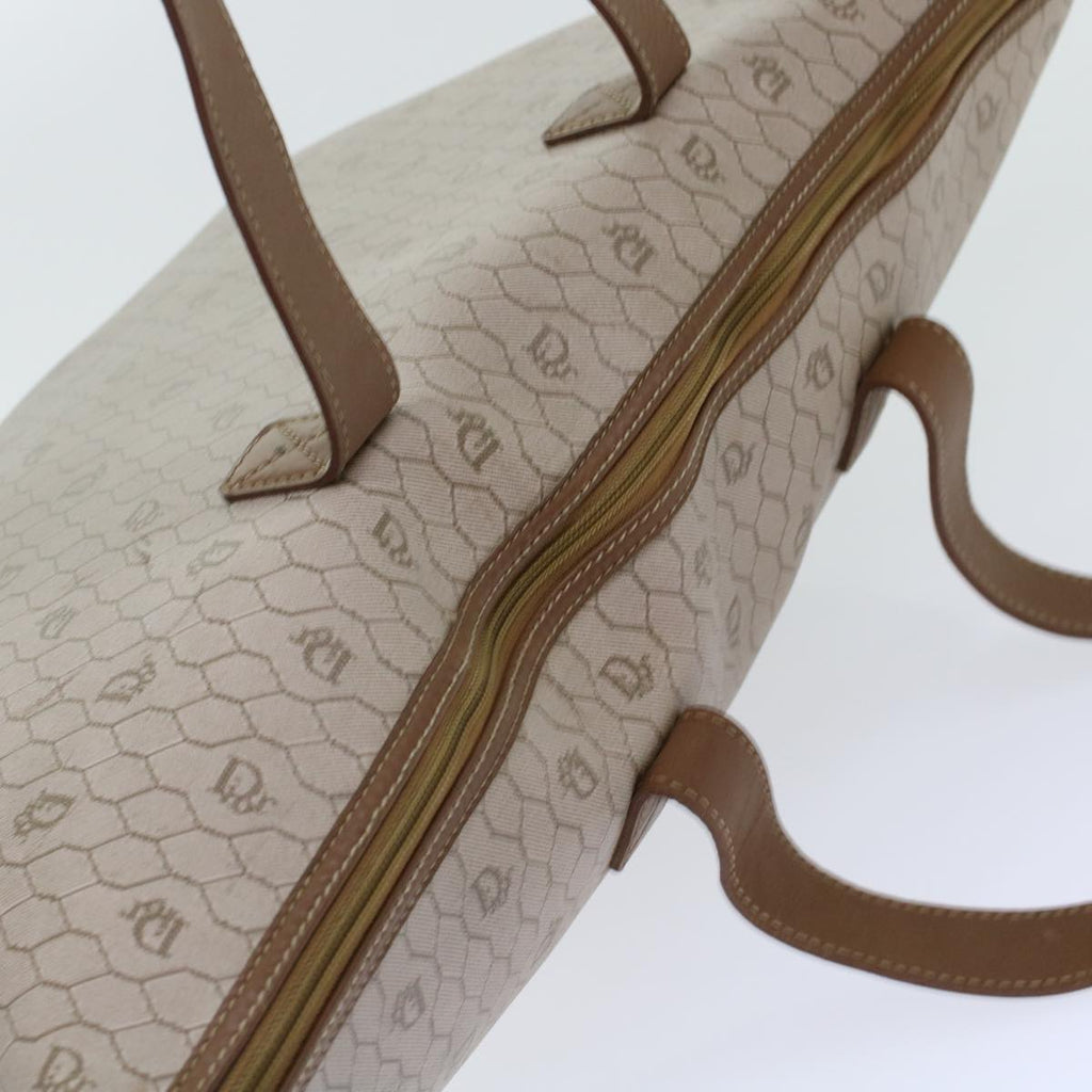 CHRISTIAN DIOR Honeycomb Canvas Tote Bag PVC Leather Beige Brown Auth ar9982