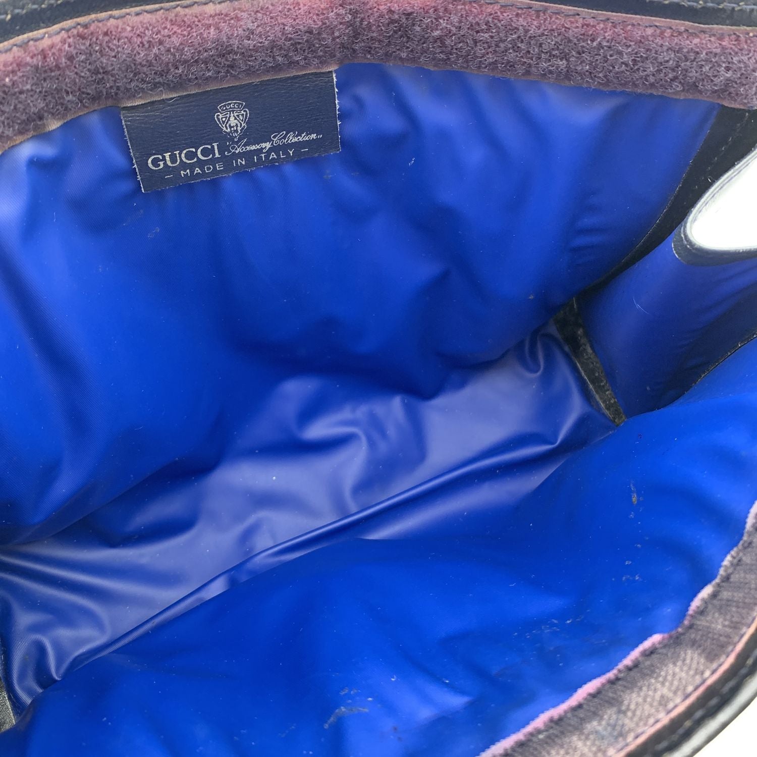 Gucci Vintage Blue Monogram Canvas Cosmetic Bag Clutch Stripes