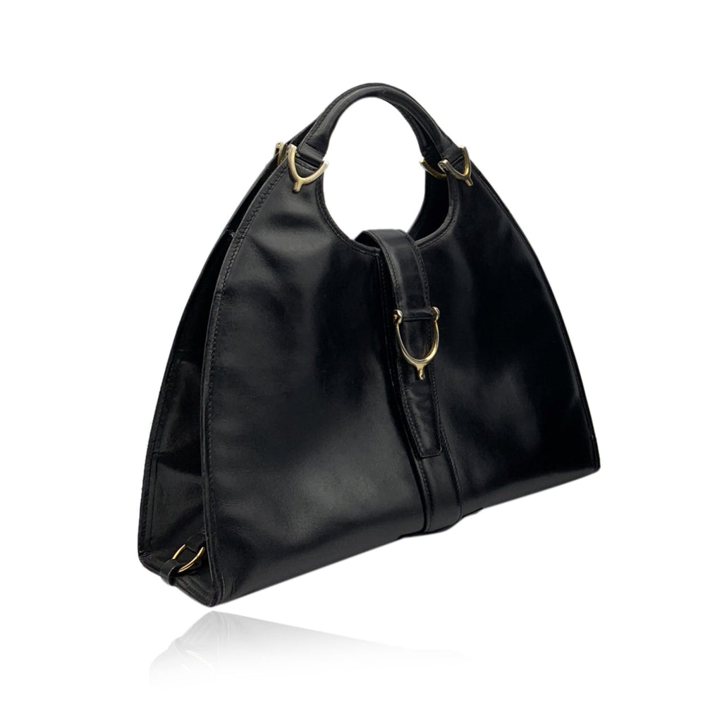 Gucci Vintage Black Leather Stirrup Hobo Bag Handbag