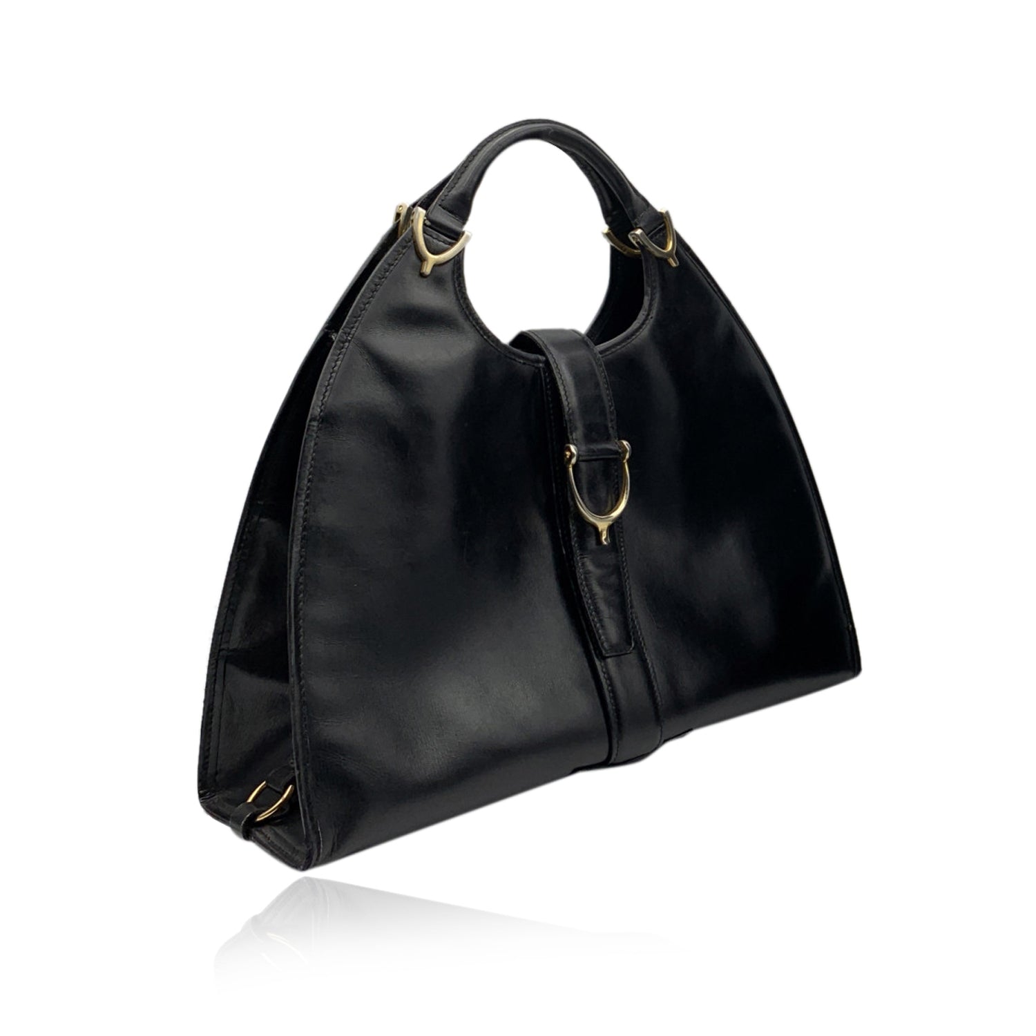 Gucci Vintage Black Leather Stirrup Hobo Bag Handbag