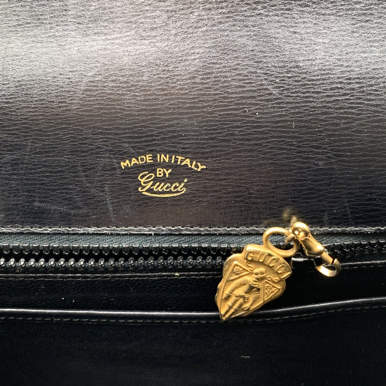 Gucci Vintage Black Leather Flap Handbag Top Handle Bag