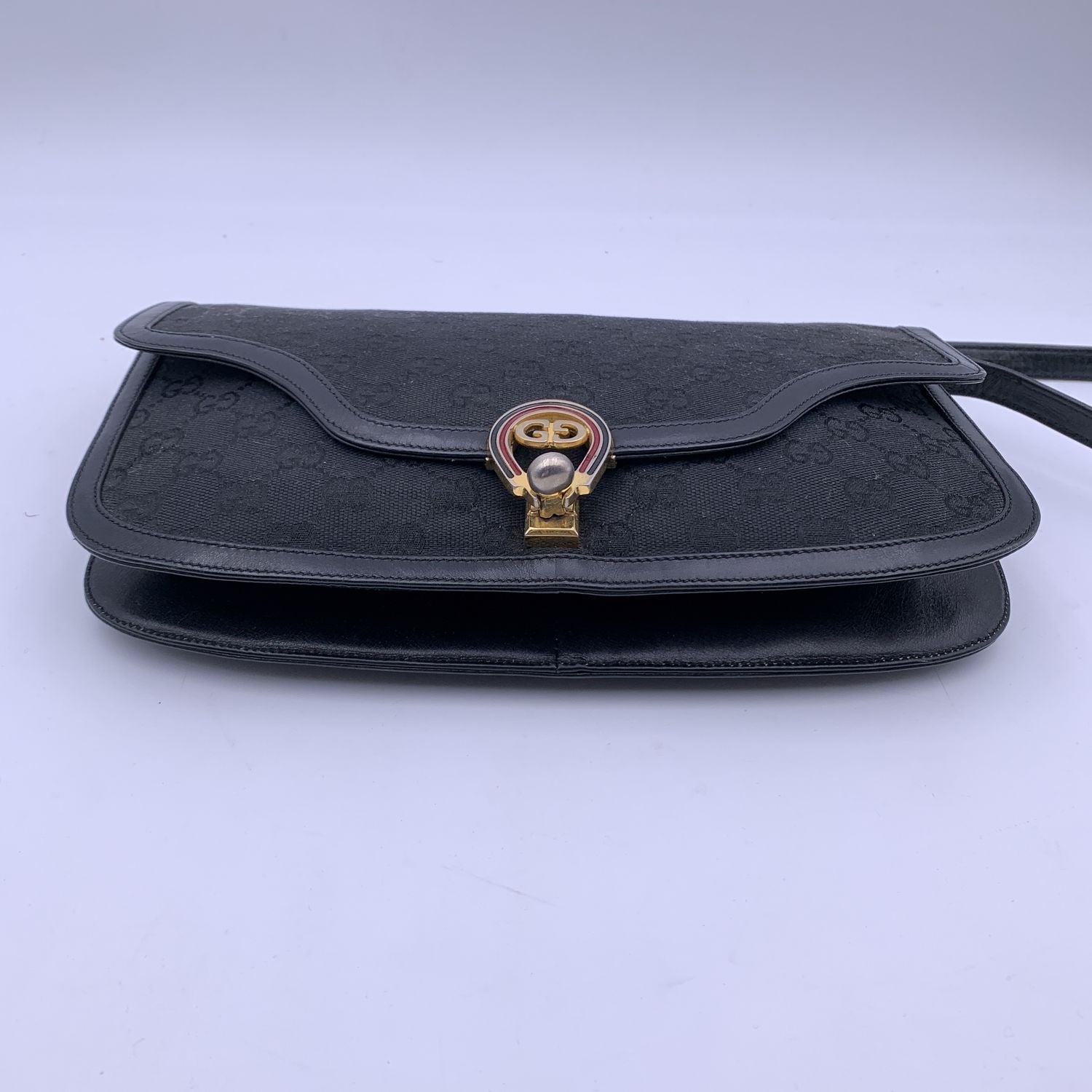 Gucci Vintage Black Monogram Canvas Convertible Shoulder Bag