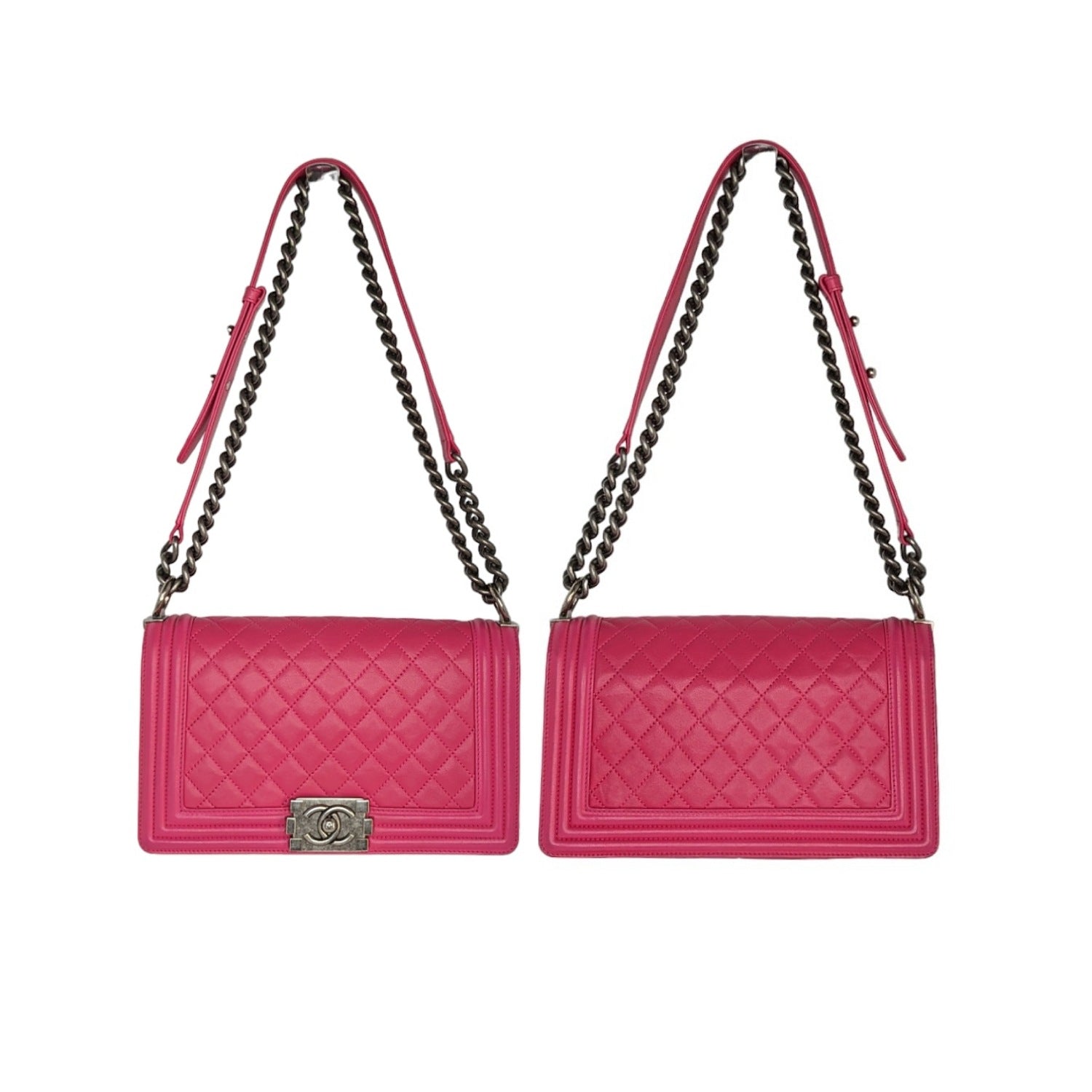 Chanel 2014 Quilted Lambskin Old Medium Boy Flap Pink