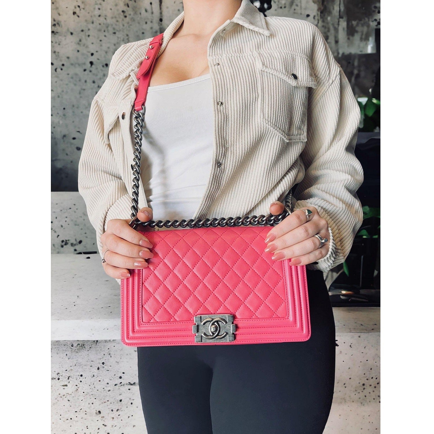 Chanel 2014 Quilted Lambskin Old Medium Boy Flap Pink