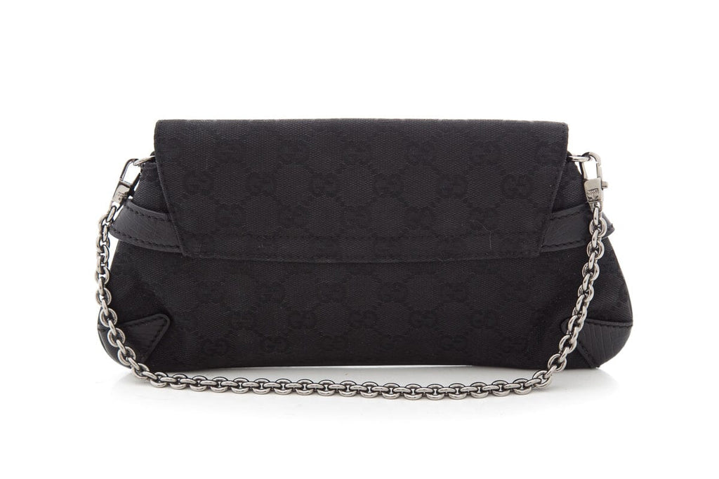 Gucci Black Canvas Monogram Horsebit Handbag