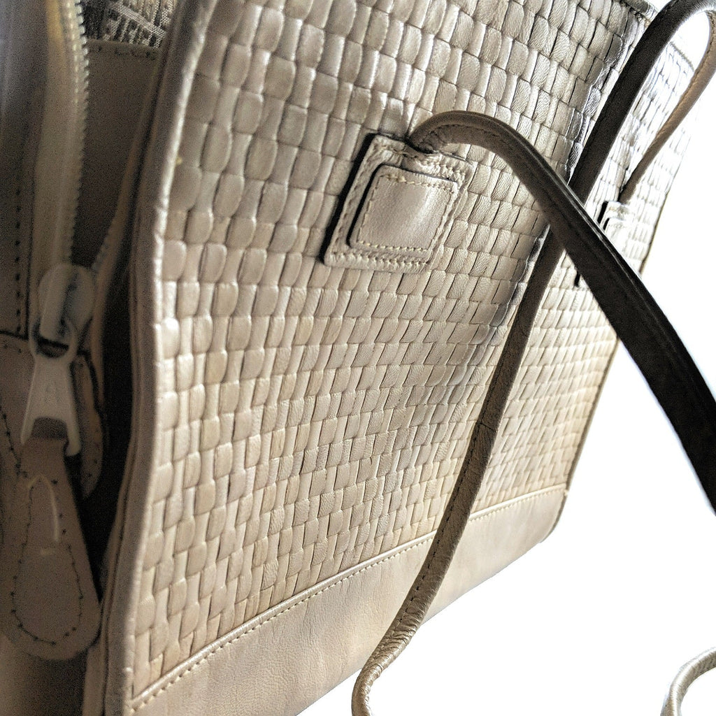 Fendi Vintage Dual Handle Woven Leather Cream Tote