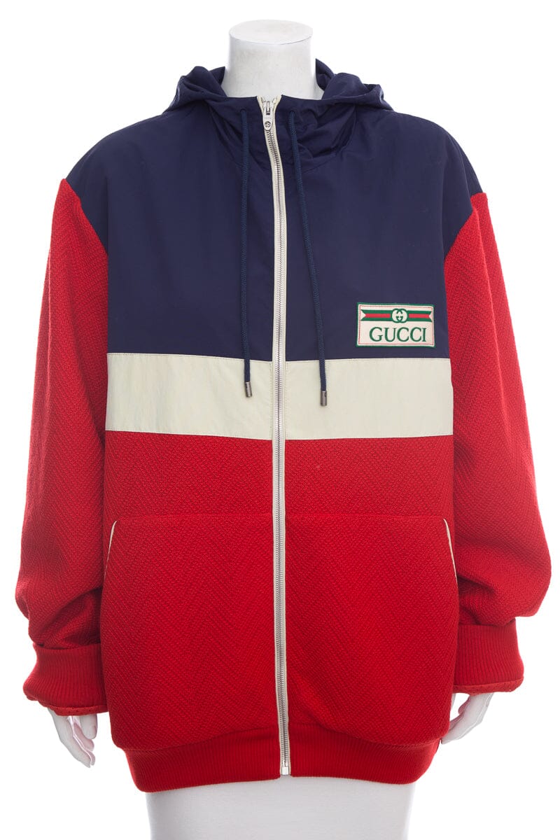 Gucci Red & Blue Zip Up Knit & Nylon Wind Breaker Jacket SZ XL