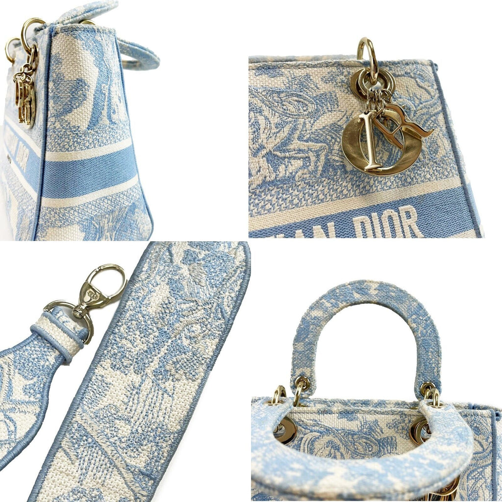 DIOR Toile de Jouy Lady D-Lite Bag Embroidered Canvas Cornflower Blue