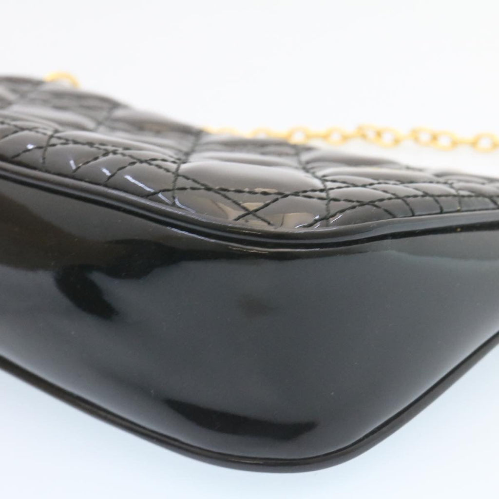 CHRISTIAN DIOR Chain Lady Dior Accessory Pouch Enamel Black Auth am427b