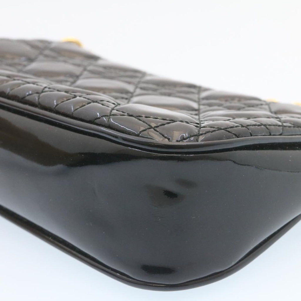 CHRISTIAN DIOR Chain Lady Dior Accessory Pouch Enamel Black Auth am427b