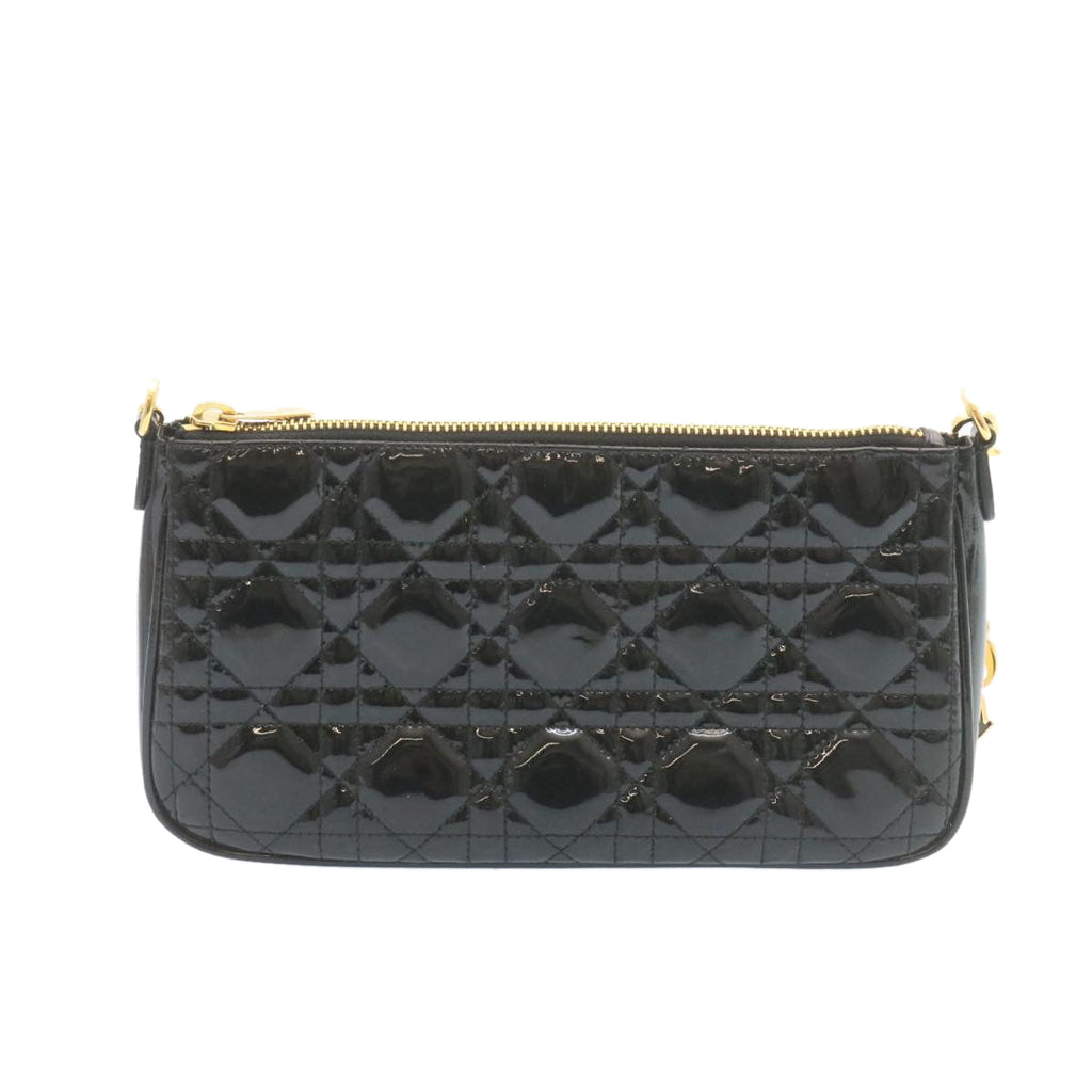 CHRISTIAN DIOR Chain Lady Dior Accessory Pouch Enamel Black Auth am427b