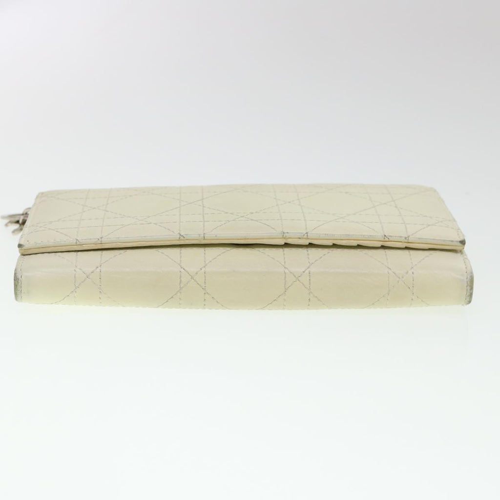 CHRISTIAN DIOR Lady Dior Canage Wallet Leather White Auth bs4708
