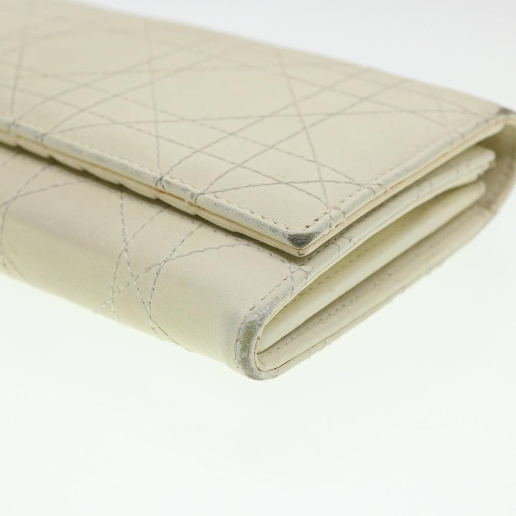 CHRISTIAN DIOR Lady Dior Canage Wallet Leather White Auth bs4708