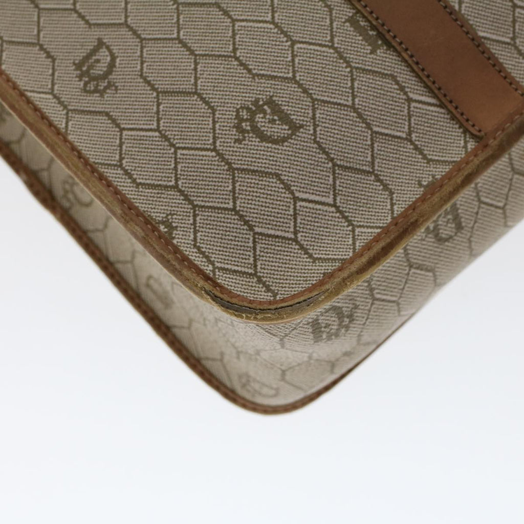 CHRISTIAN DIOR Honeycomb Canvas Hand Bag PVC Leather Beige Auth bs6449