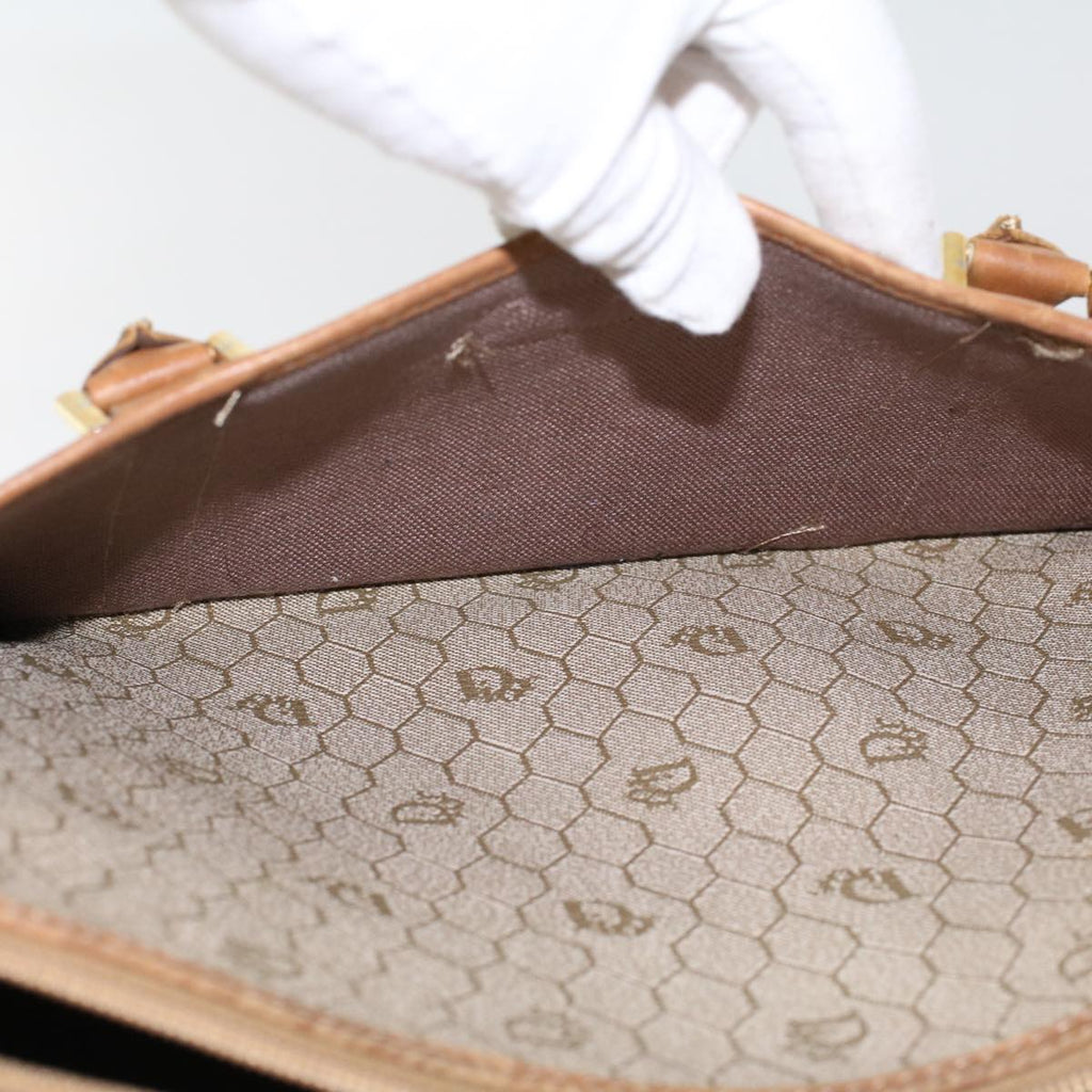 CHRISTIAN DIOR Honeycomb Canvas Hand Bag PVC Leather Beige Auth bs6449