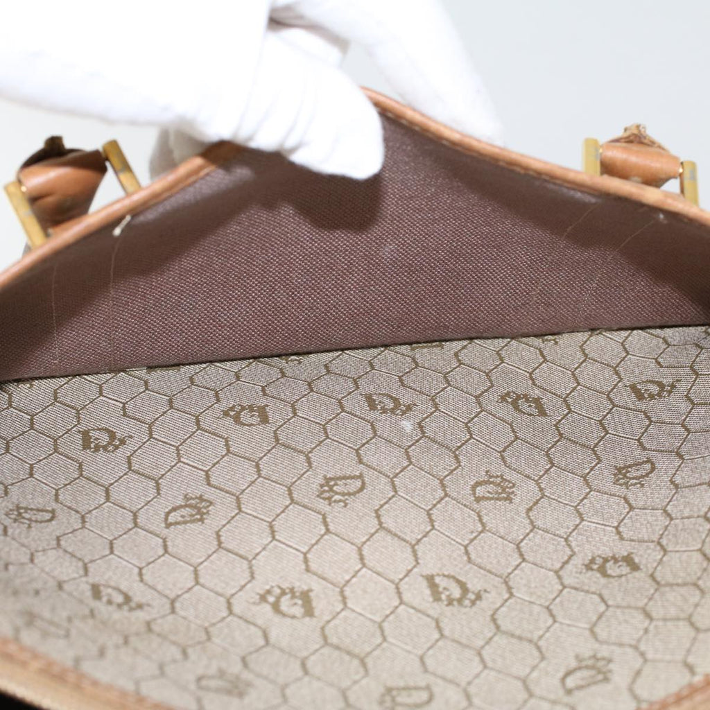 CHRISTIAN DIOR Honeycomb Canvas Hand Bag PVC Leather Beige Auth bs6449