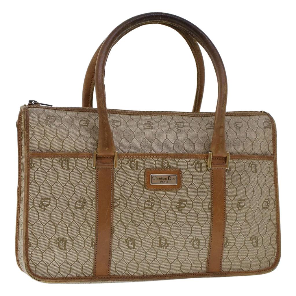 CHRISTIAN DIOR Honeycomb Canvas Hand Bag PVC Leather Beige Auth bs6449