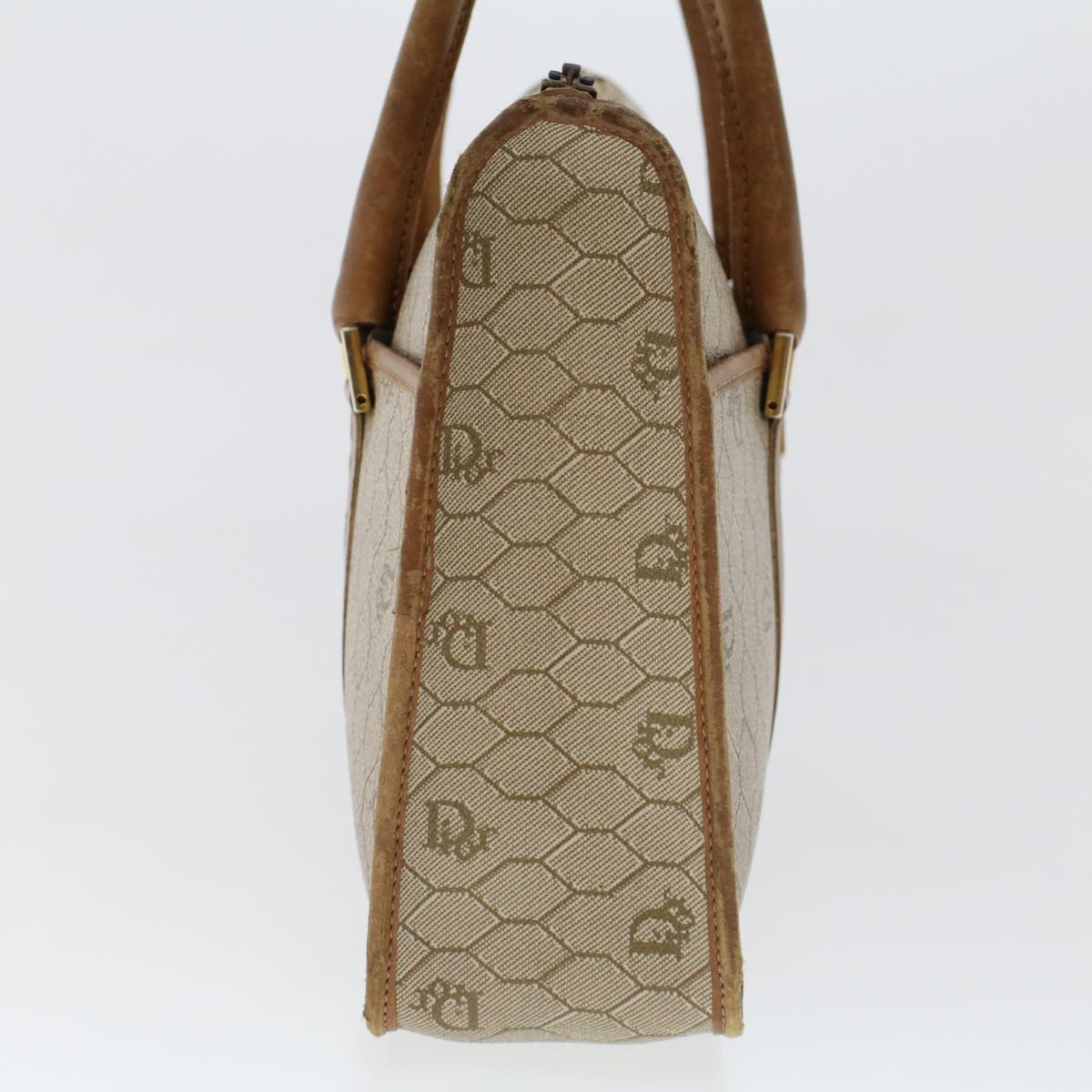 CHRISTIAN DIOR Honeycomb Canvas Hand Bag PVC Leather Beige Auth bs6449