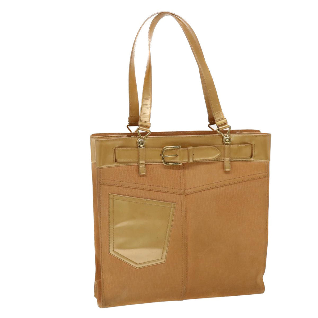 CHRISTIAN DIOR Trotter Canvas Tote Bag Beige Auth bs6841