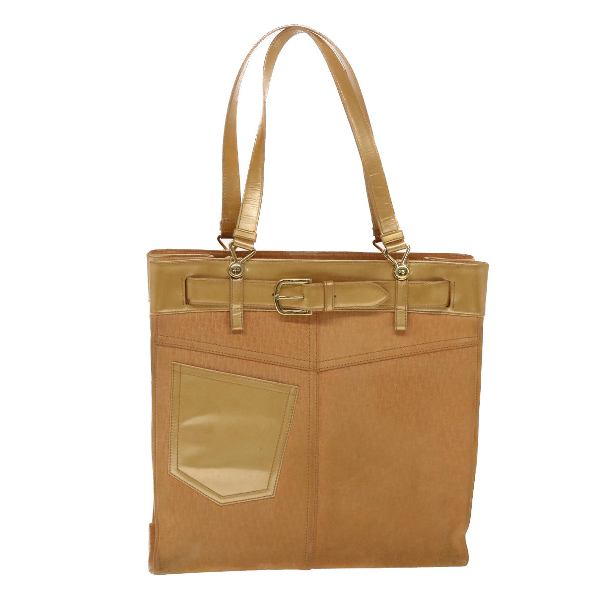 CHRISTIAN DIOR Trotter Canvas Tote Bag Beige Auth bs6841
